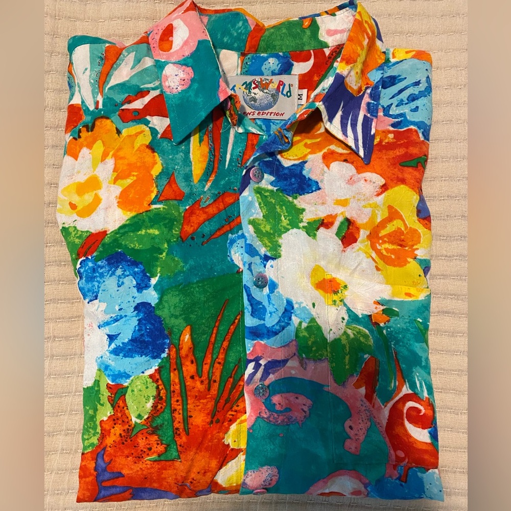 SUPER Rare VTG Jams World Mens Edition Long Sleeve Multi Colored Floral Shirt